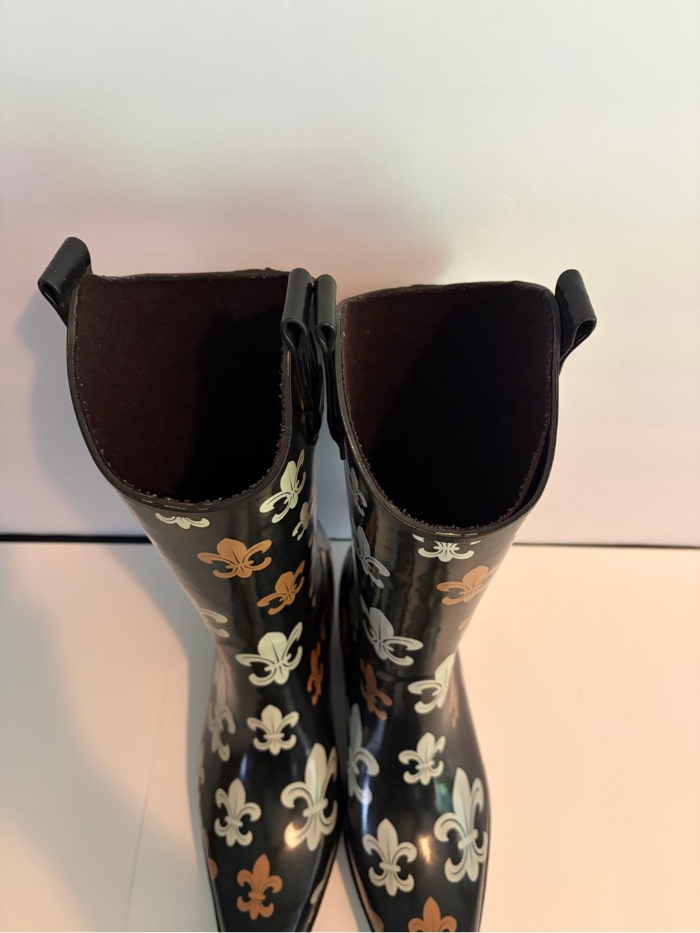 Corkys black Fleur De Lis cowboy style rubber rainbow boots women’s size 9 - Picture 5 of 11